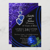 45e Sapphire Blue Glitter en Roze Jubileum Kaart (Voorkant / Achterkant)