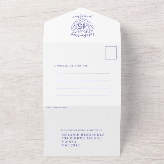 45e Sapphire trouwdag RSVP foto blauw All In One Uitnodiging (Buitenkant)