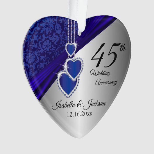45e Sapphire Wedding Jubileum Keepslag Ornament (voorkant)