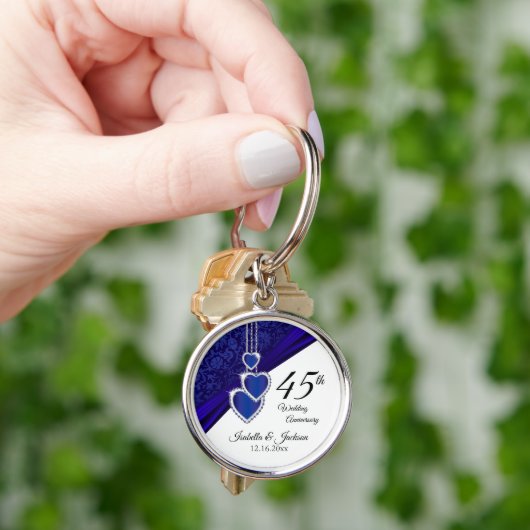 45e Sapphire Wedding Jubileum Keepslag Sleutelhanger (Hand)