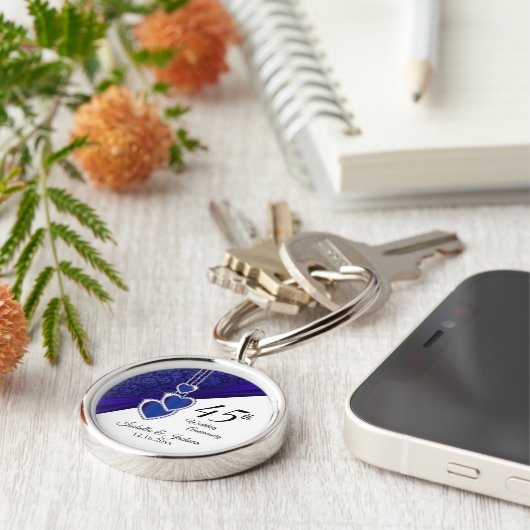 45e Sapphire Wedding Jubileum Keepslag Sleutelhanger (Zijkant)