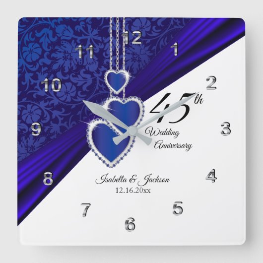 45e Sapphire Wedding Jubileum Keepslag Vierkante Klok (Voorkant)
