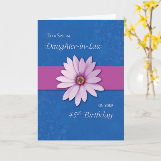 45e schoondochter verjaardag Daisy Pink Paarse Kaart (Gele Bloem)