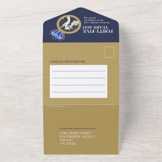 45e trouwdag diner saffieren ring maaltijd all in one uitnodiging (Buitenkant)