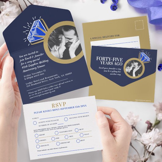 45e trouwdag diner saffieren ring maaltijd all in one uitnodiging