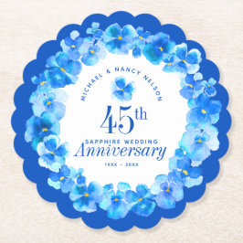 45e trouwdag feest sapphire blue pansy kartonnen onderzetters