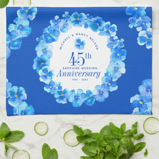 45e trouwdag feest sapphire blue pansy theedoek (Gevouwen)
