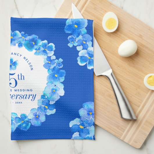 45e trouwdag feest sapphire blue pansy theedoek (Quarter Fold)