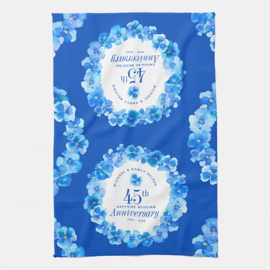 45e trouwdag feest sapphire blue pansy theedoek (Verticaal)