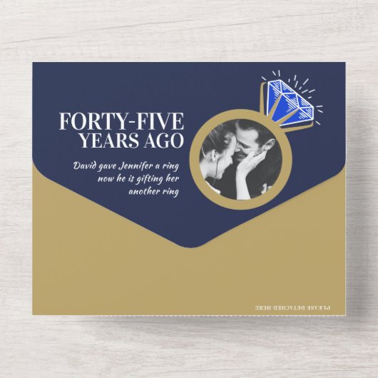 45e trouwdag feestje blauwe saffier ring all in one uitnodiging (Achterkant)