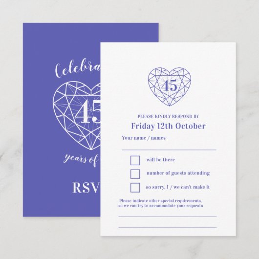 45e trouwdag saffier hart antwoord RSVP (Voorkant / Achterkant)