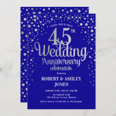 45e trouwdag - saffierblauw en zilver kaart (Voorkant / Achterkant)