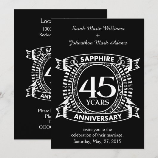 45e trouwdag sapphire crest kaart (Voorkant / Achterkant)