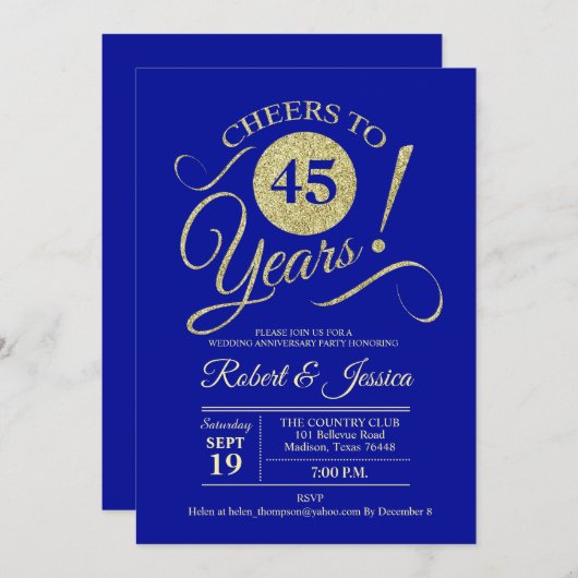 45e trouwjubileum Goud Blauwe saffier Kaart (Voorkant / Achterkant)