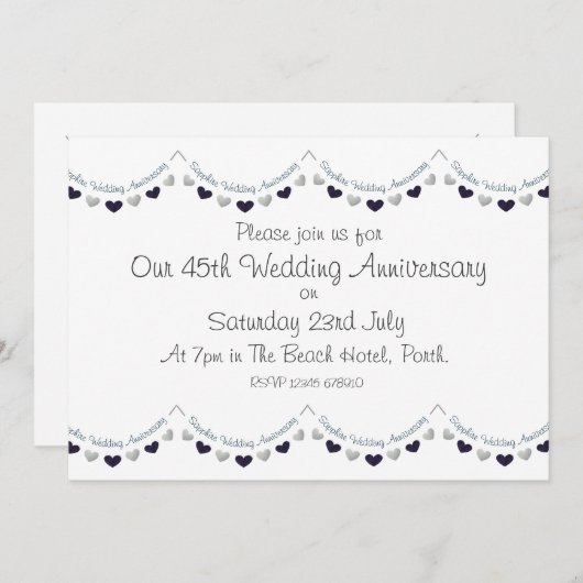 45e uitnodiging voor het Jubileum van Sapphire Wed (Voorkant / Achterkant)