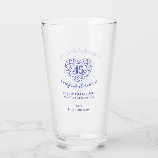 45e verjaardag 45 jaar sapphire blue custom glas (Achterkant)