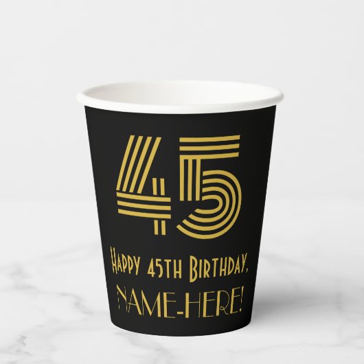 45e verjaardag: Art Deco Geïnspireerde look "45" e Papieren Bekers (Voorkant)