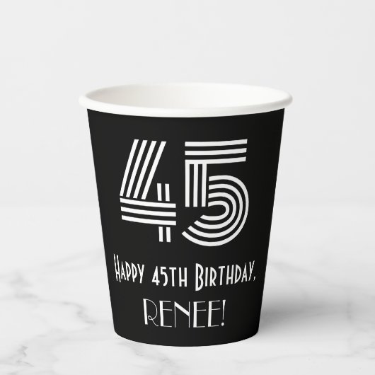45e verjaardag — Art Deco Geïnspireerde look "45"  Papieren Bekers (Voorkant)