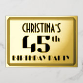 45e verjaardag: Art Deco Kijk "45" en naam Folie Uitnodiging (Voorkant)