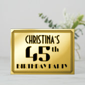 45e verjaardag: Art Deco Kijk "45" en naam Folie Uitnodiging (Staand Voorkant)