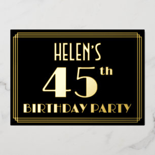 45e verjaardag: Art Deco Kijk "45", met naam F Folie Uitnodiging