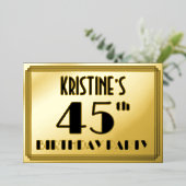 45e verjaardag — Art Deco look "45" + naam Folie Uitnodiging (Staand Voorkant)