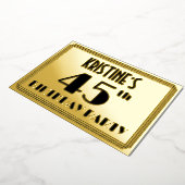 45e verjaardag — Art Deco look "45" + naam Folie Uitnodiging (Gedraaid)