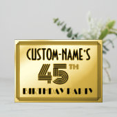 45e verjaardag — Art Deco Style "45" en naam Folie Uitnodiging (Staand Voorkant)