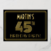 45e verjaardag — Art Deco Style "45" + Naam Folie Uitnodiging (Voorkant)