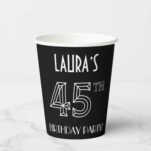 45e verjaardag: Art Deco Style + aangepaste naam Papieren Bekers (Achterkant)
