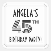 45e verjaardag: Art Deco Style + aangepaste naam Vierkante Sticker (Voorkant)