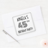 45e verjaardag: Art Deco Style + aangepaste naam Vierkante Sticker (Envelop)
