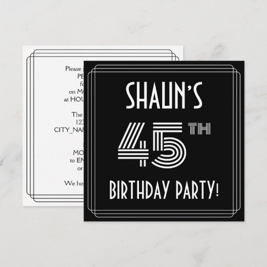45e verjaardag: Art Deco Style met aangepaste naam Kaart (Voorkant / Achterkant)