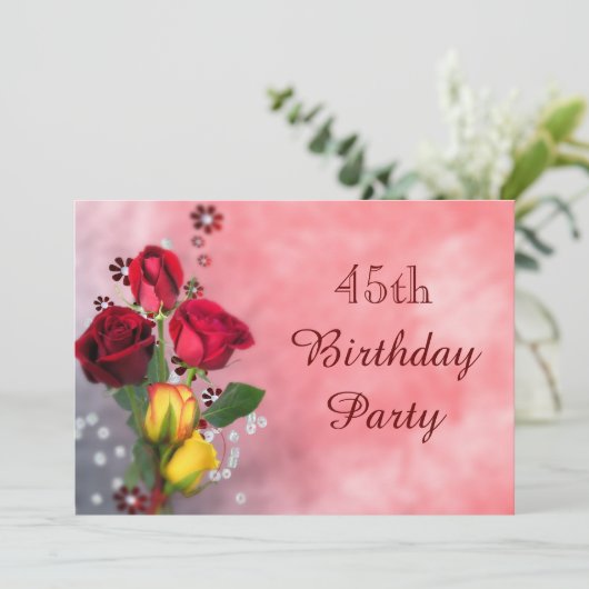 45e verjaardag Chic Red & Yellow Roses Kaart (Staand voorkant)