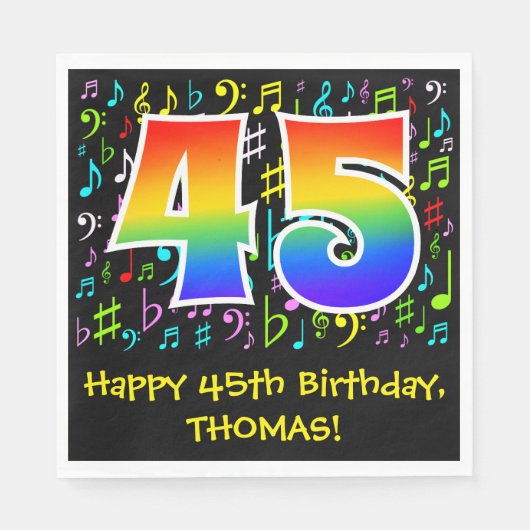 45e verjaardag - Colorful Music Symbols, Rainbow 4 Servet (Voorkant)