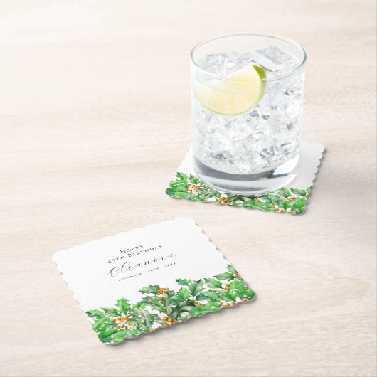 45e Verjaardag December Geboortebloem Holly Custom Kartonnen Onderzetters (Insitu)