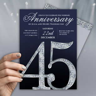 45e verjaardag Diamant Zilver Navyblauw Kaart