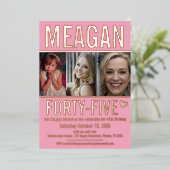 45e verjaardag drie foto's zacht roze en roos goud folie uitnodiging (Staand Voorkant)