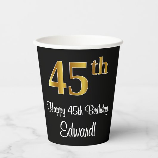 45e verjaardag - Elegante luxe Faux Gold look # Papieren Bekers (Voorkant)