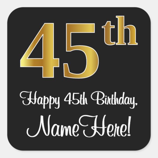 45e verjaardag - Elegante luxe Faux Gold look # Vierkante Sticker (Voorkant)