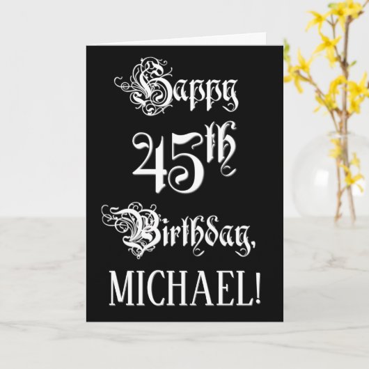 45e verjaardag: Fancy, elegant script + aangepaste Kaart (Gele Bloem)