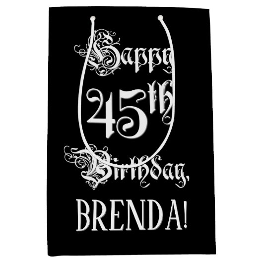 45e verjaardag: Fancy, elegant script + aangepaste Medium Cadeauzakje (Voorkant)