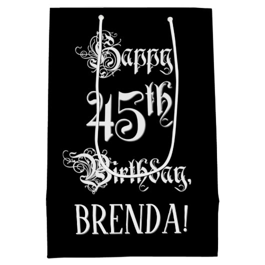 45e verjaardag: Fancy, elegant script + aangepaste Medium Cadeauzakje (Achterkant)