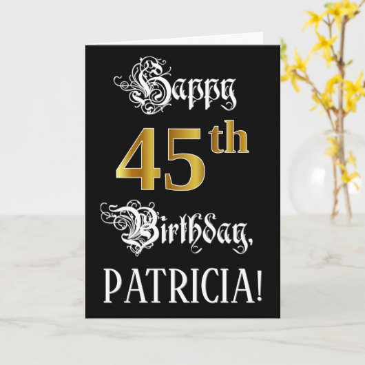 45e verjaardag — Fancy script; Faux Gold Kijk; naa Kaart (Gele Bloem)