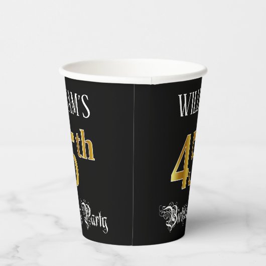 45e verjaardag — Fancy script, Faux Gold look Papieren Bekers (Rechts)