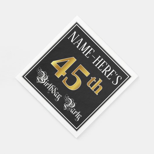 45e verjaardag — Fancy script, Faux Gold look Servet (Hoek)