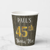 45e verjaardag — Faux Gold & Faux Wood Ziet er uit Papieren Bekers (Voorkant)