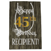 45e verjaardag: Faux Gold look & Faux Wood Pattern Medium Cadeauzakje (Voorkant)