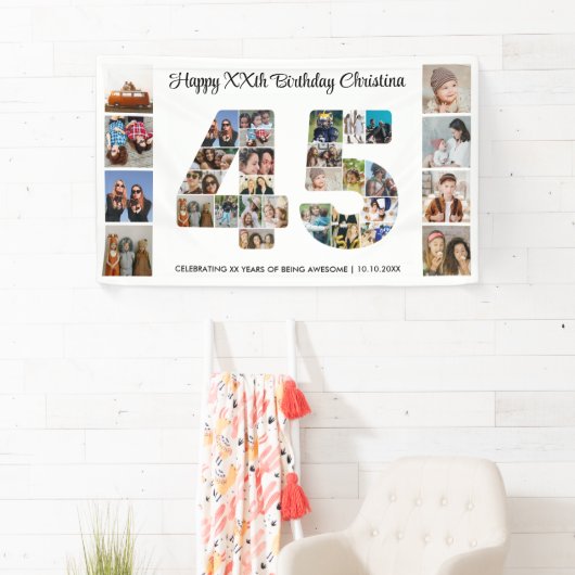 45e verjaardag feestnummer 45 fotocollage spandoek (Insitu)