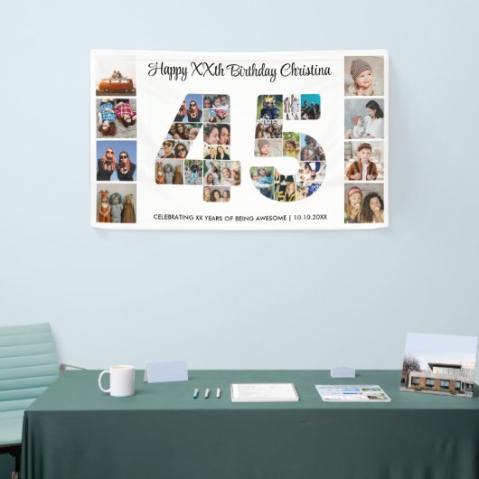 45e verjaardag feestnummer 45 fotocollage spandoek (Beurs)